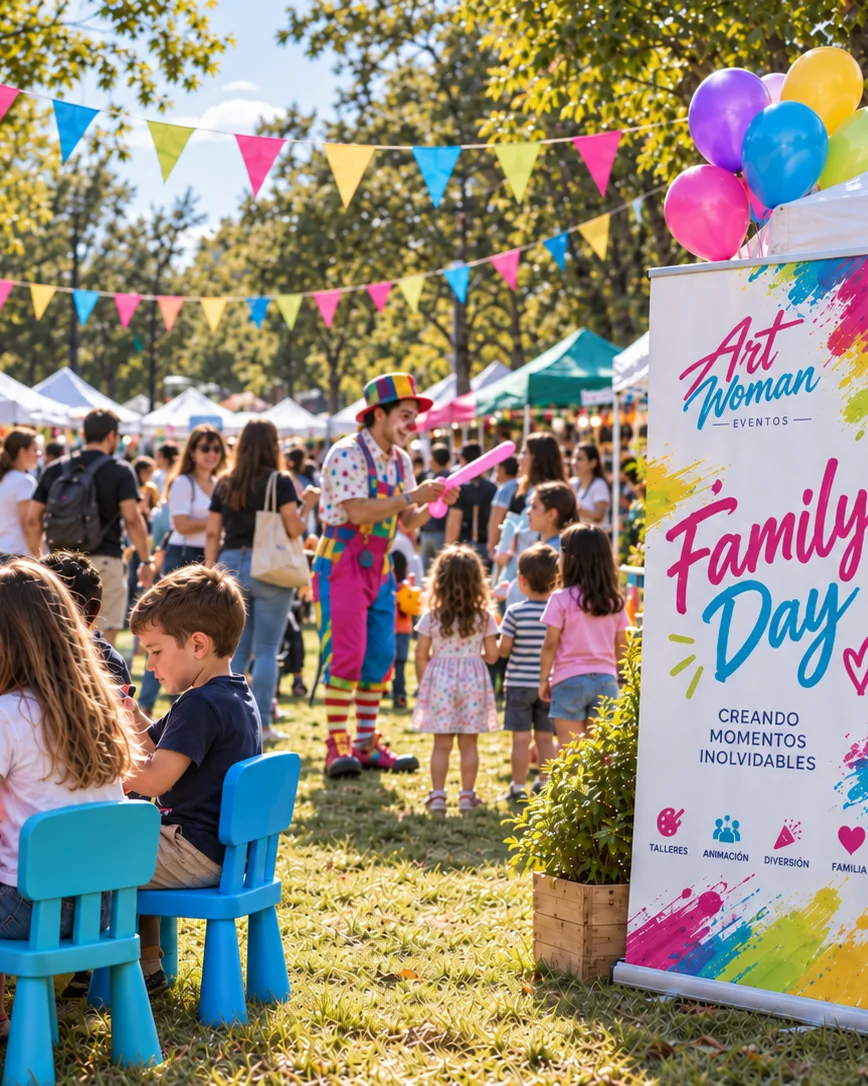 Familias en un Family Day con talleres infantiles y animación al aire libre