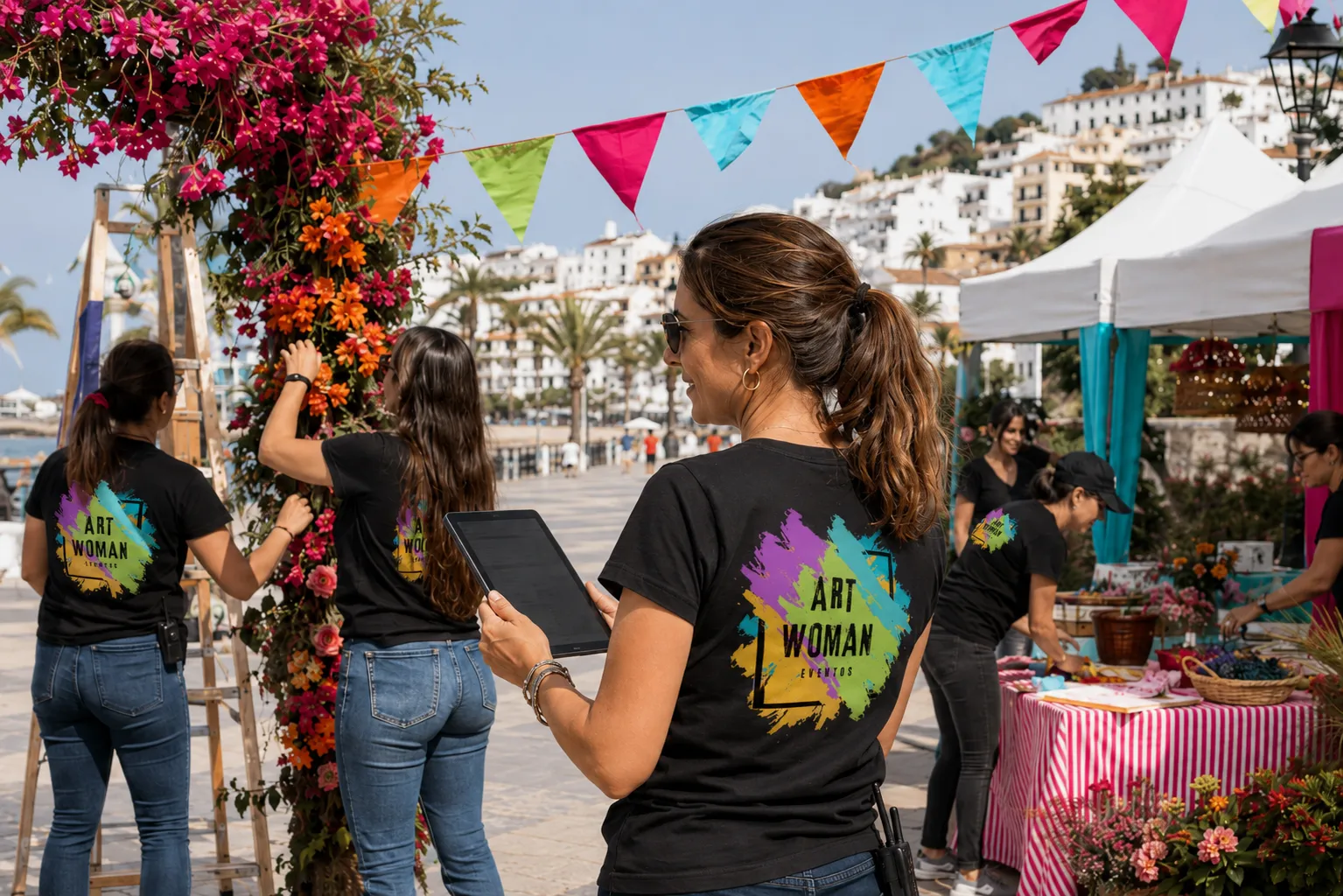 Equipo de Art Woman atendiendo un espacio de actividades