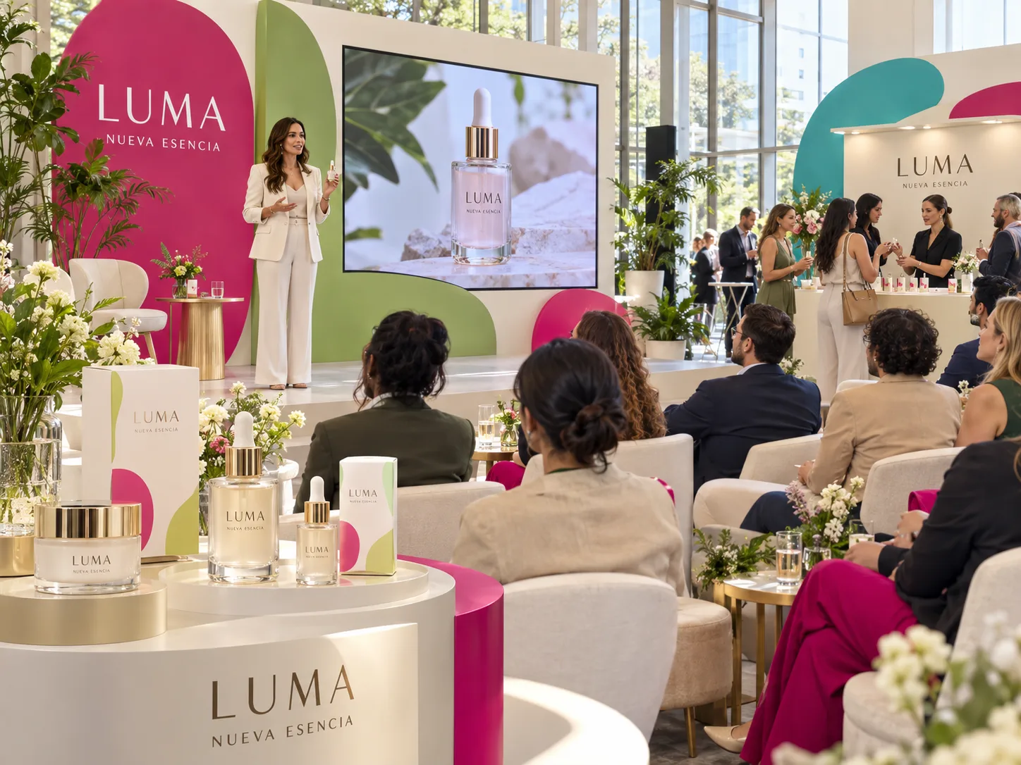 Presentación de producto de una marca en un evento corporativo